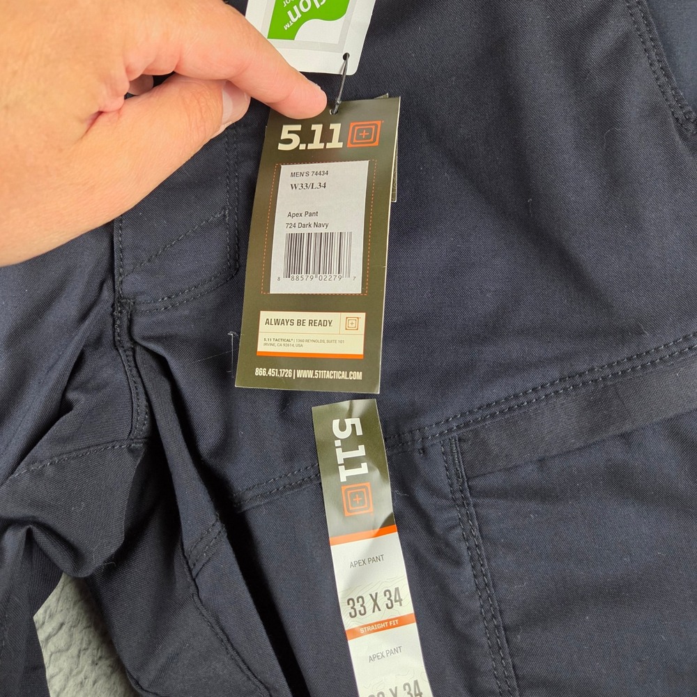 5.11 Tactical Apex Pant Men 33x34 Dark Navy Flex-Tac Straight Fit 74434 - Picture 3 of 14